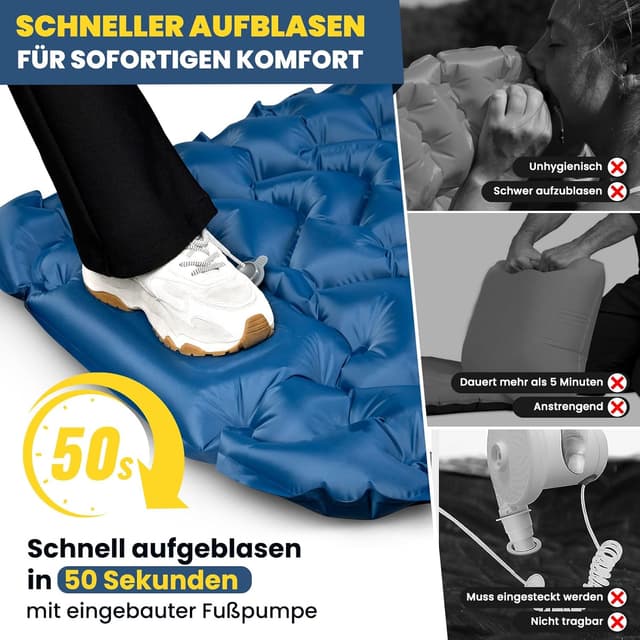 Detalle de HIKENTURE Camping-Isomatte (10 cm) mit Fußpumpe – 198 × 70 cm, aufblasbar