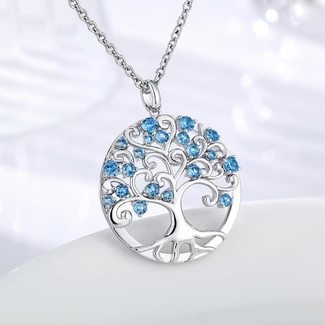 Detalle de jiamiaoi Weißgold-plattierter Baum-des-Lebens-Anhänger mit Kette und Zirkonia