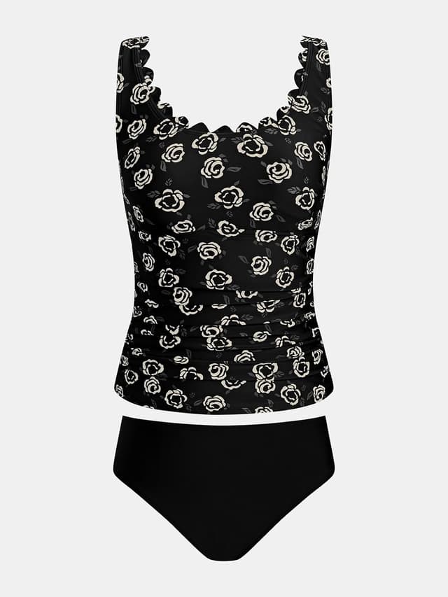 Thumbnail 6 de CUPSHE tankini da donna con scollo rotondo e rifiniture smerlate (set da 2 pezzi, spalline larghe regolabili)