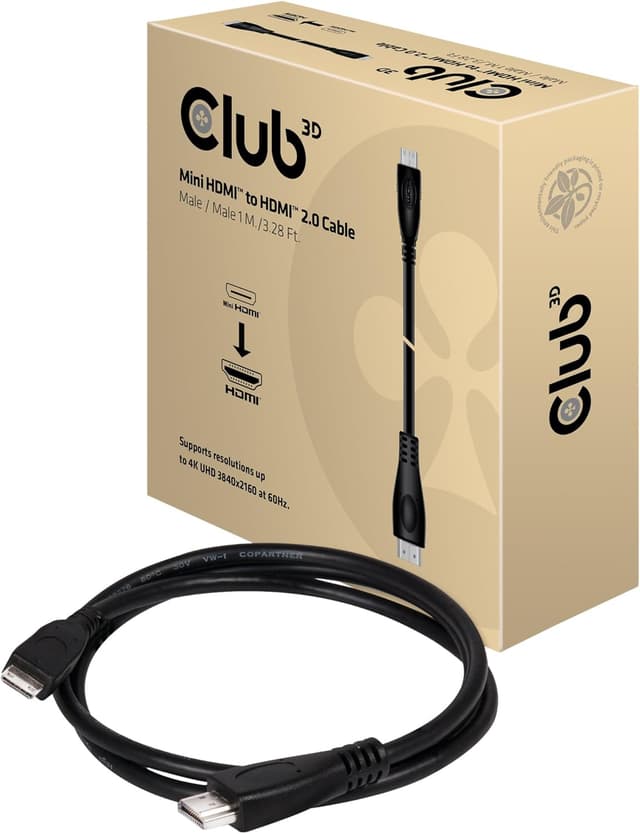 Detalle de Club 3D Mini‑HDMI-zu‑HDMI 2.0 Kabel (1 m) für 4K@60 Hz – vergoldete Kontakte, 18 GBit/s