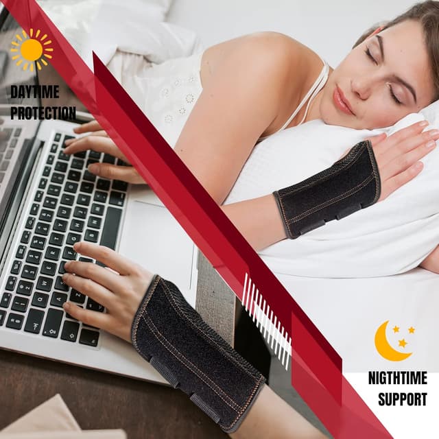 Thumbnail 6 de CURECARE New Updated Carpal Tunnel Wrist Splint (Right Hand, Black) – Adjustable wrist support with 2 straps (S/M)