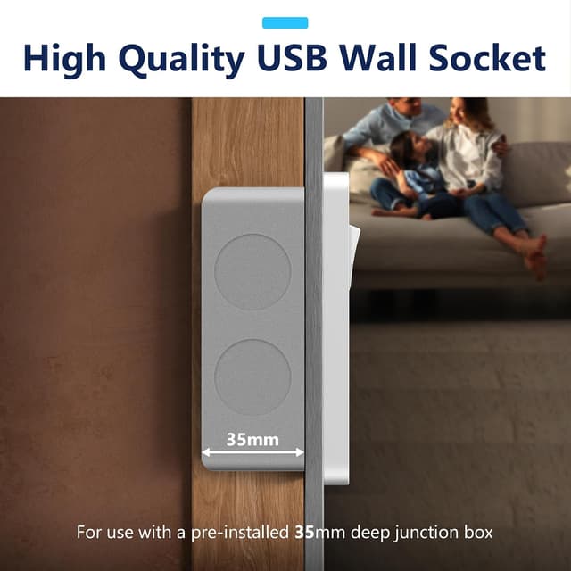 Detalle 2 de LIDER 2-Gang Switched 13A Double Socket with USB Type C & A Charger Ports (25W) – White