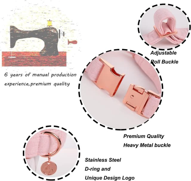 Detalle de DOGWONG Hundehalsband mit abnehmbarer Fliege (rosa) – verstellbar für kleine und mittelgroße Hunde