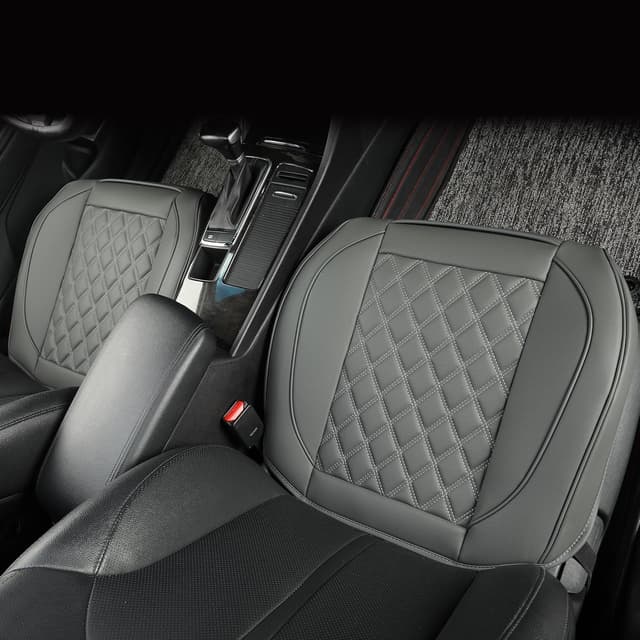Detalle de Vankerful 2 Pack Faux Leather Front Seat Covers (Grey) – Bottom Seat Cushion Protectors