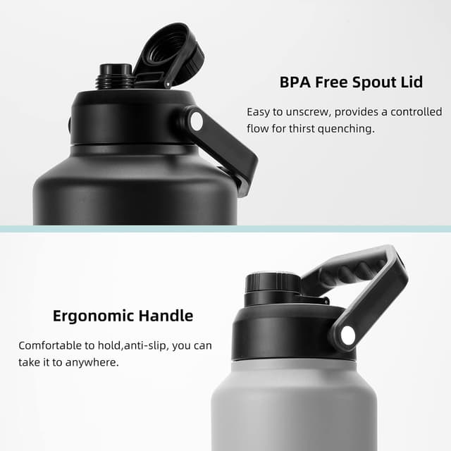 Detalle de BJPKPK 64 oz Insulated Water Bottle (Half Gallon) with Ergonomic Handle, Leak-Proof BPA-Free Stainless Steel Jug