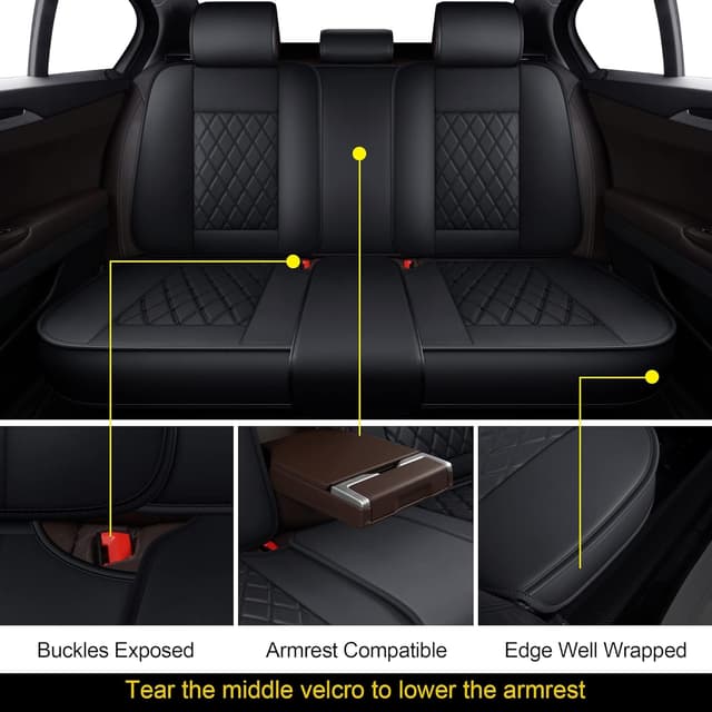 Detalle de MIROZO Seat Covers Full Set (Front & Back) — Waterproof Black Car Seat Protectors for Most Sedans, SUVs, Trucks & More