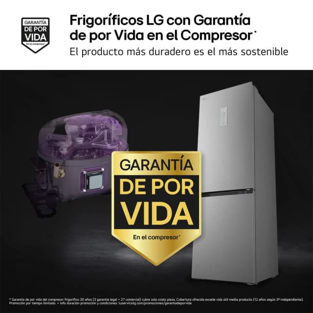 Detalle 2 de LG Frigorífico Combi DoorCooling+, 1,86 m (Serie 200) GBBSJ11DPY reacondicionado Grado D