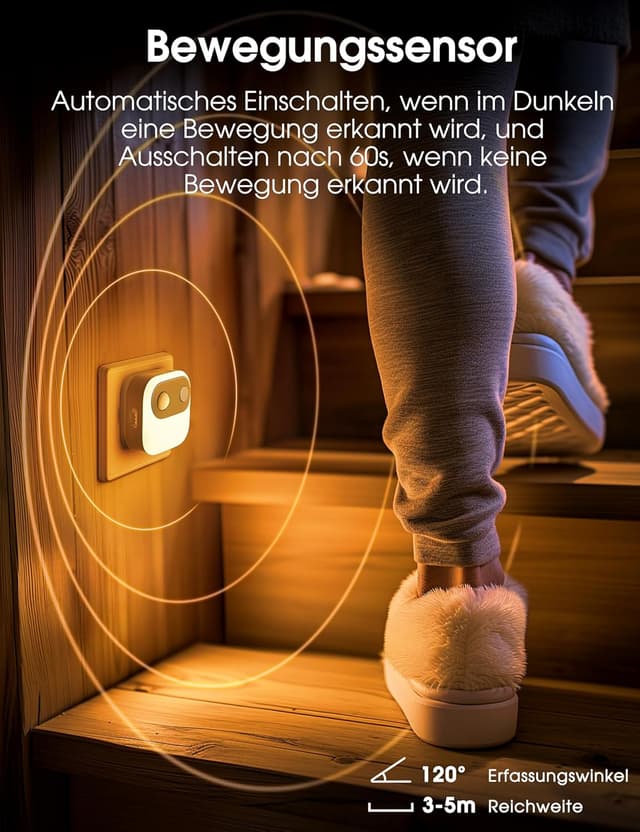 Detalle de Emeritpro Nachtlicht-Steckdose mit Bewegungsmelder und Dämmerungssensor (Bernstein, 2er-Set)