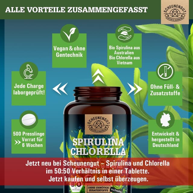 Thumbnail 5 de Scheunengut Spirulina Chlorella 6000mg Tabletten