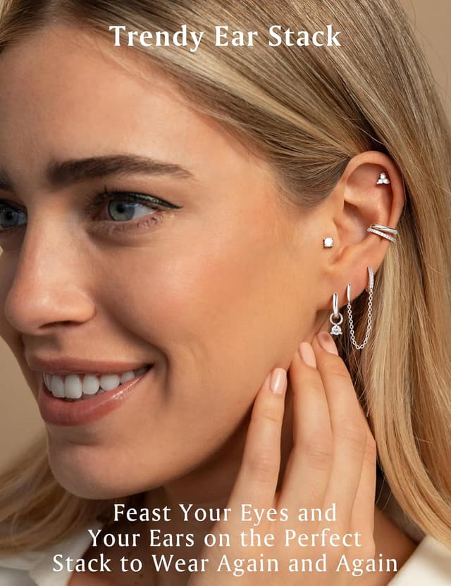 Detalle de TINGN Hypoallergene 14K vergoldete Creolen & Huggie Ohrstecker Set – 6er Pack für mehrere Piercings