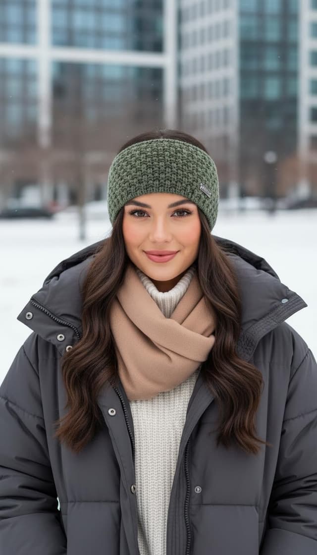 Detalle de Eisglut Damen Stirnband Linn (Made in Germany) in Oliv – warmes Strickband mit Fleece-Innenband