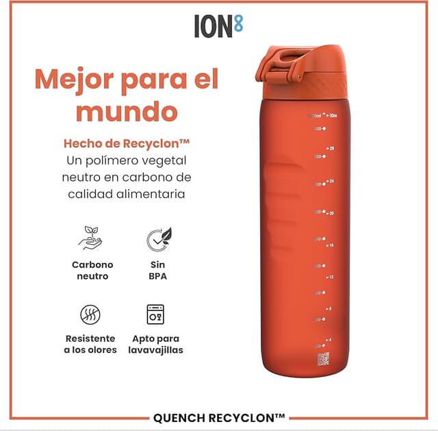 Detalle 1 de ion8 Botella de Agua 1 L, a prueba de fugas, naranja