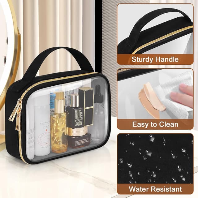 Detalle de Wedama TSA Approved Clear Toiletry Bag (3-Pack) – Quart-Size PVC Travel Makeup & Carry-On Organizer, Black