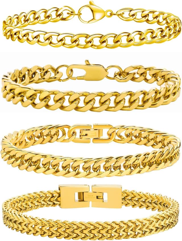 Detalle de Esmoly Herren-Armband Set in Silber (4 Stück) aus 316L-Edelstahl – stapelbar, hypoallergen