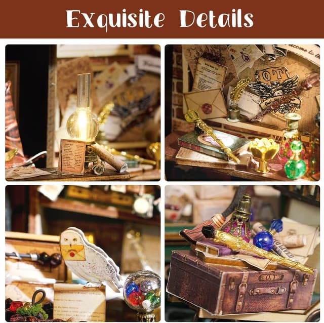 Detalle de CUTEBEE DIY Miniature Dollhouse Kit (Magic House) — wooden miniature house model with LED