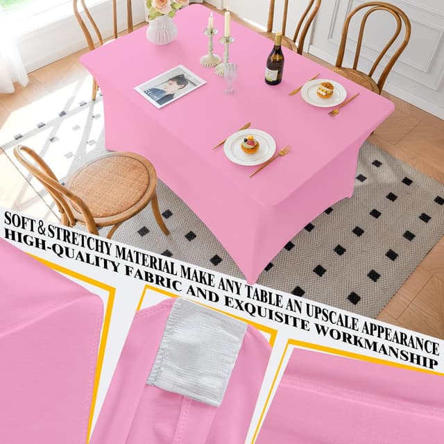 Detalle de Famstar Pink 4FT Spandex Tablecloth with Corner Pockets (Stretch, Washable, Wrinkle Free)