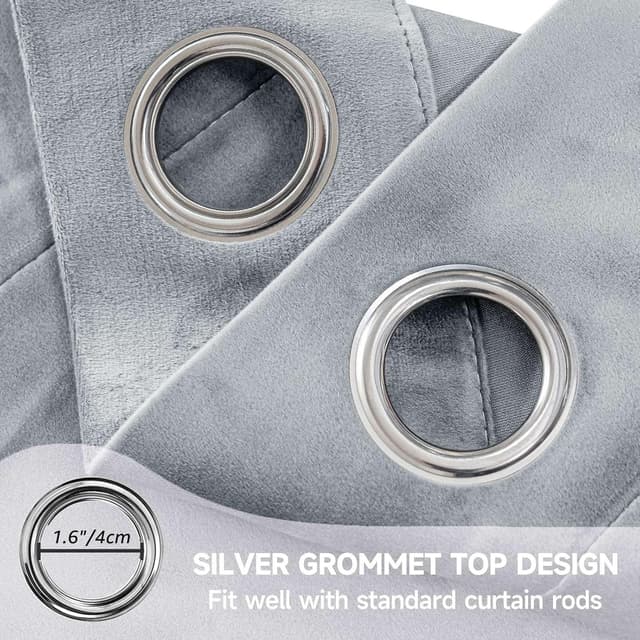 Detalle de Ystyle Rideau Occultant Velours (lot de 2) 140 x 245 cm à œillets inox gris argenté