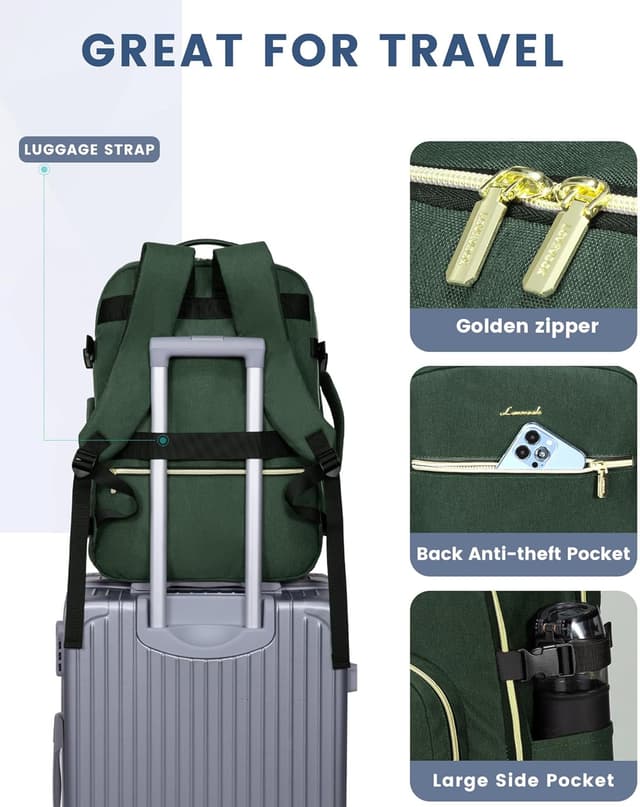 Detalle de LOVEVOOK Handgepäck-Rucksack für Flugzeug 40 L mit separatem Laptopfach bis 17,3 Zoll