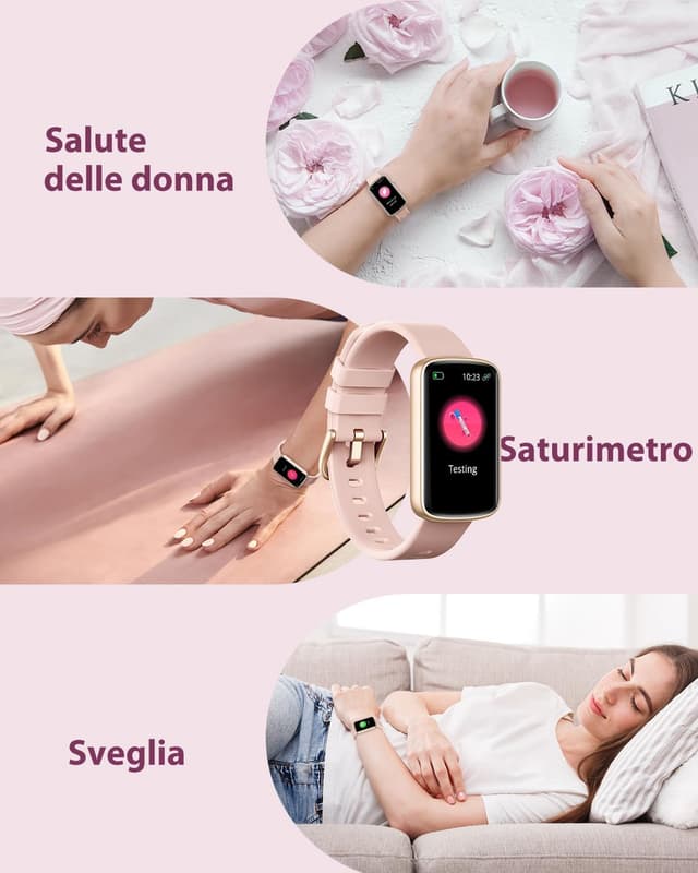 Detalle de SHANG WING Smartwatch Donna con cardiofrequenzimetro, SpO2 e notifiche WhatsApp/Chiamate – Rosa