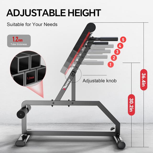 Detalle de PASYOU Adjustable Roman Chair Hyperextension Bench for Home Workouts (up to 350 lbs)