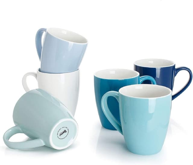 Detalle de Sweese Porcelain Coffee Mugs, 16 oz Set of 6 (Lead-Free) for Latte, Hot Tea, Cappuccino & More