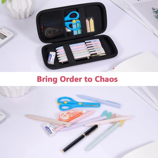 Detalle 2 de FINPAC Federmäppchen aus Hart-EVA (21,5 x 10 x 3,8 cm) – stoßfeste Stiftetasche für Büro, Schule & unterwegs, schwarz, groß