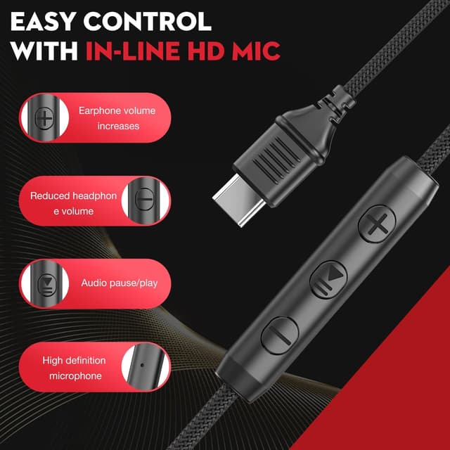 Detalle 2 de Bywulanda USB‑C Over‑Ear Kopfhörer mit Mikrofon & Lautstärkeregler (kabelgebunden, faltbar)