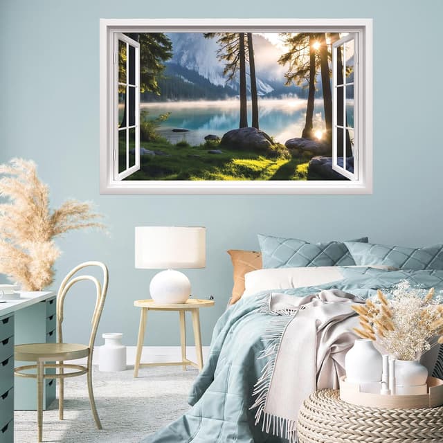 Detalle 2 de HPNIUB 3D Beach Wall Stickers (Sea View Wall Art) – 2-sheet sea scenery mural decal