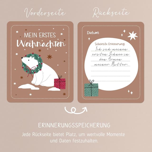 Detalle de BIROYAL 56 Meilensteinkarten für Baby (Monatskarten 1–12 Monate) mit Holzsockel & Metallbox