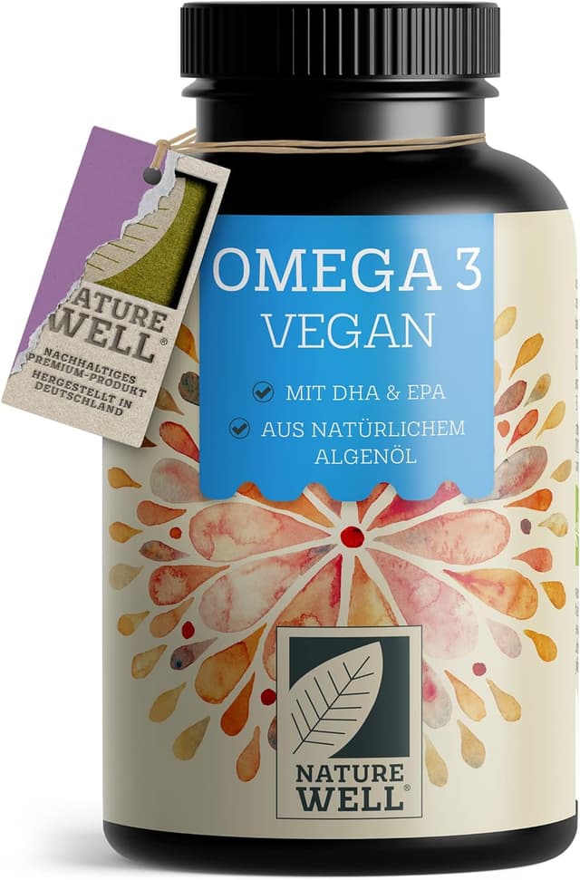 Detalle de NatureWell Omega-3 Vegan 90 Kapseln (hochdosiert) – 2000 mg Algenöl pro Tag mit 600 mg DHA & 300 mg EPA