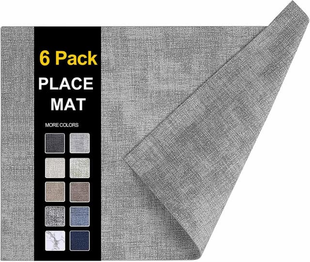 Detalle de homing Faux Leather Heat Resistant Placemats (6-Pack) — Waterproof, Wipeable Dining Place Mats in Light Grey