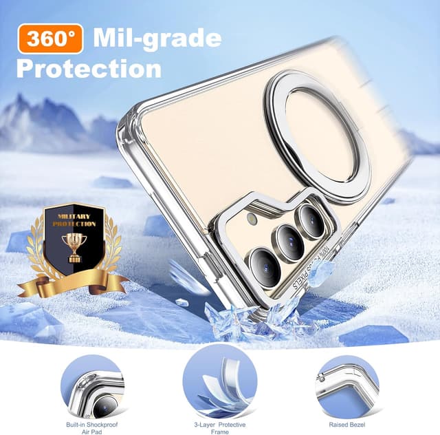 Detalle de Zalinbo for Samsung Galaxy S25 Case with 360° Rotatable Magnetic Ring Stand & Mag-Safe Compatibility