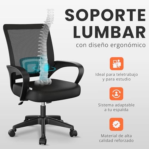 Detalle de JUPPLIES Silla de escritorio ergonómica con soporte lumbar y malla transpirable (hasta 110 kg)