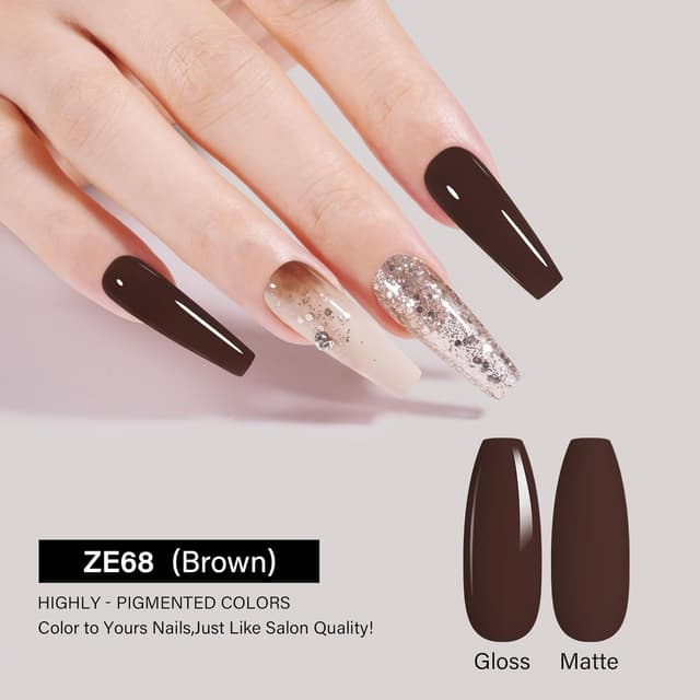 Detalle 2 de TOMICCA Vernis Semi Permanent Brun Foncé (gel UV/LED, 15 ml) pour manucure brillante et durable