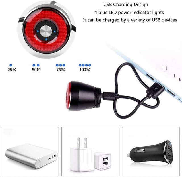 Detalle 1 de XIAOKOA Fanale posteriore per bicicletta con luce freno LED rossa, ricarica USB-C, impermeabile e luminosità regolabile