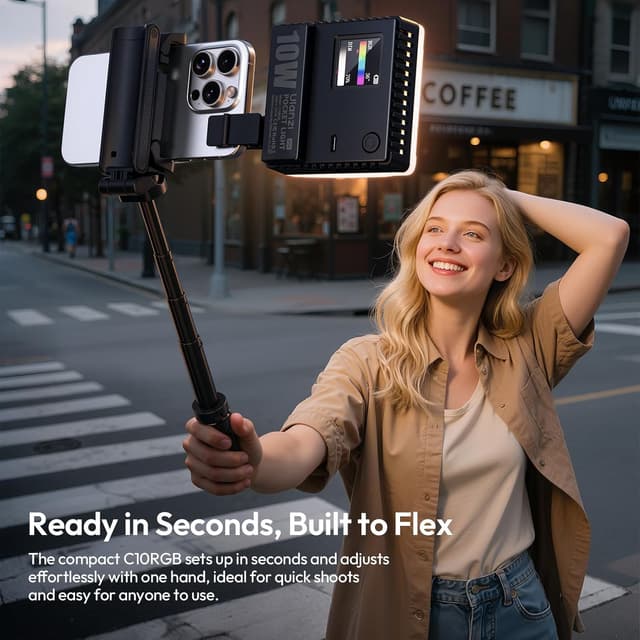 Detalle de ULANZI C10RGB 10W Handy Licht mit Clip & Cold-Shoe-Halterung (84 LEDs) – RGB-Vollfarbmodus & 1.800–9.000K