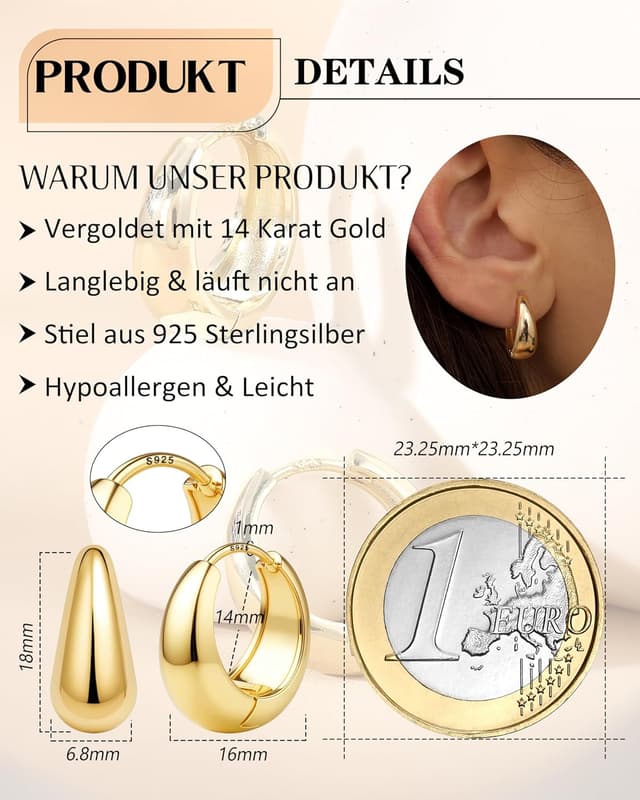 Detalle de FIOROYAL 925 Silber Creolen 14K vergoldet