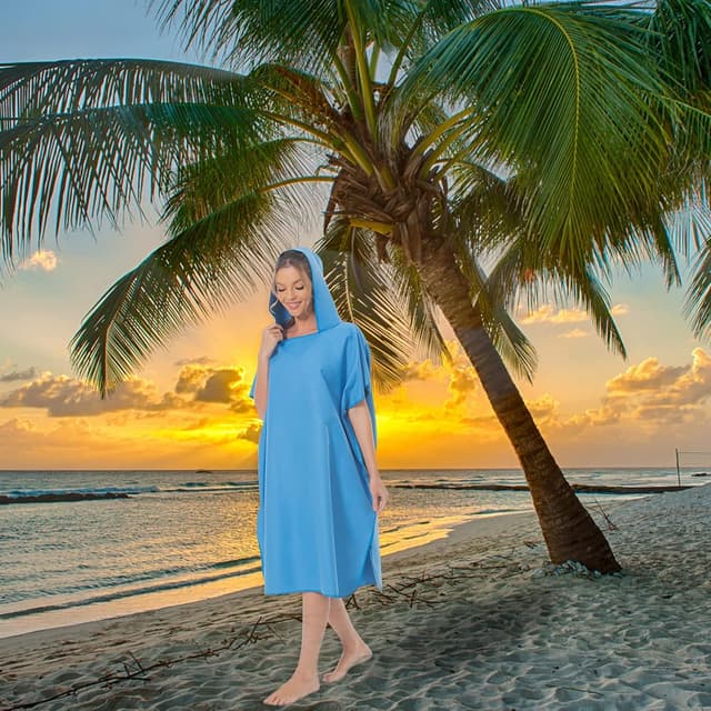 Detalle de Mokani accappatoio poncho in microfibra con cappuccio per beach, surf e cambio rapido (blu)