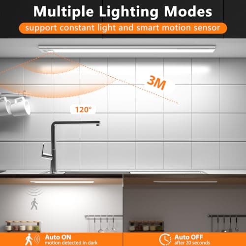 Detalle de Ylatoial Luz de armario con sensor de movimiento recargable magnética 41 cm, 3 temperaturas de color