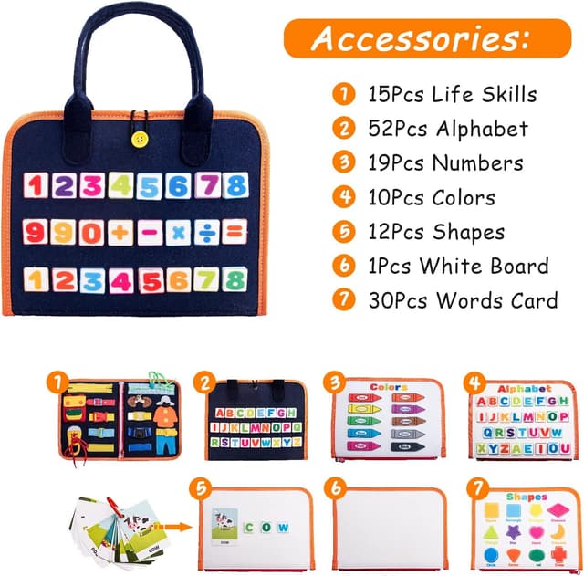 Detalle de Achiyway Busy Board Montessori a 4 strati: pannello sensoriale con lettere, numeri e lavagna fai-da-te