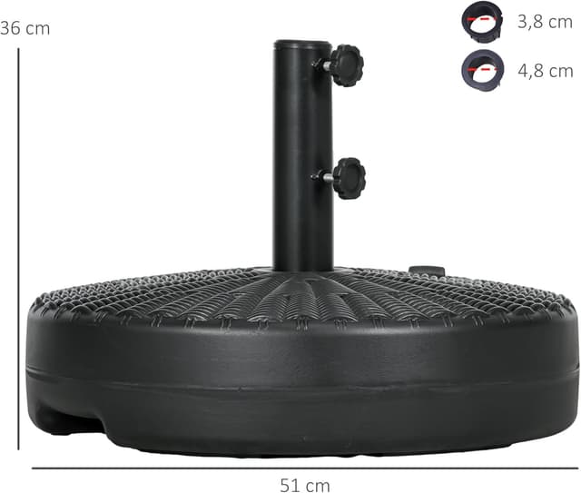 Thumbnail 6 de Outsunny Pied de parasol HDPE à remplir d’eau ou de sable pour mât 38/48 mm (Ø51 x 36 H cm) noir