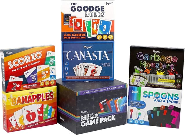 Detalle de Regal Games Fun Card Games Set for Adults (6 games incl. Canasta, Banapples, ScorZo) — Travel & family game night deck