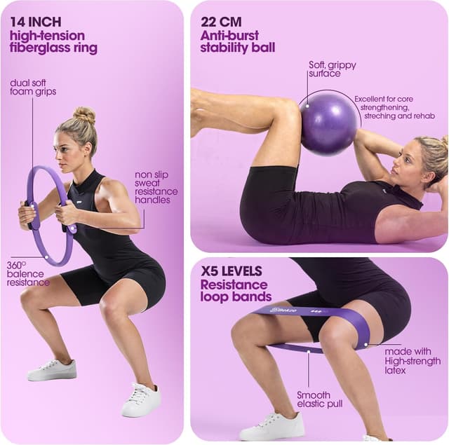 Thumbnail 6 de At Home Pilates Kit for Women with Magic Circle and Mini Ball – Pilates ring, ball & bands set for home workouts