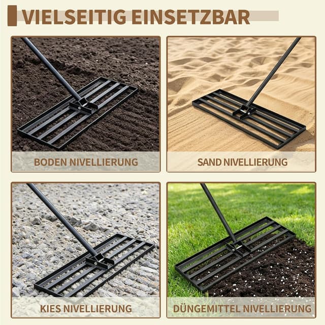 Thumbnail 6 de LYFETC Rasen Rakel 75x25 cm – schwerer Rasen-Nivellierrechen mit ergonomischem gebogenem Griff