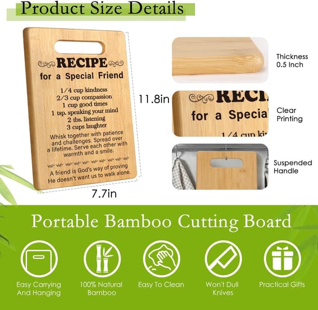 Detalle de Best Friend Birthday Gifts Bamboo Cutting Board for Women (Galentine’s, BFF Thank-You Gift)