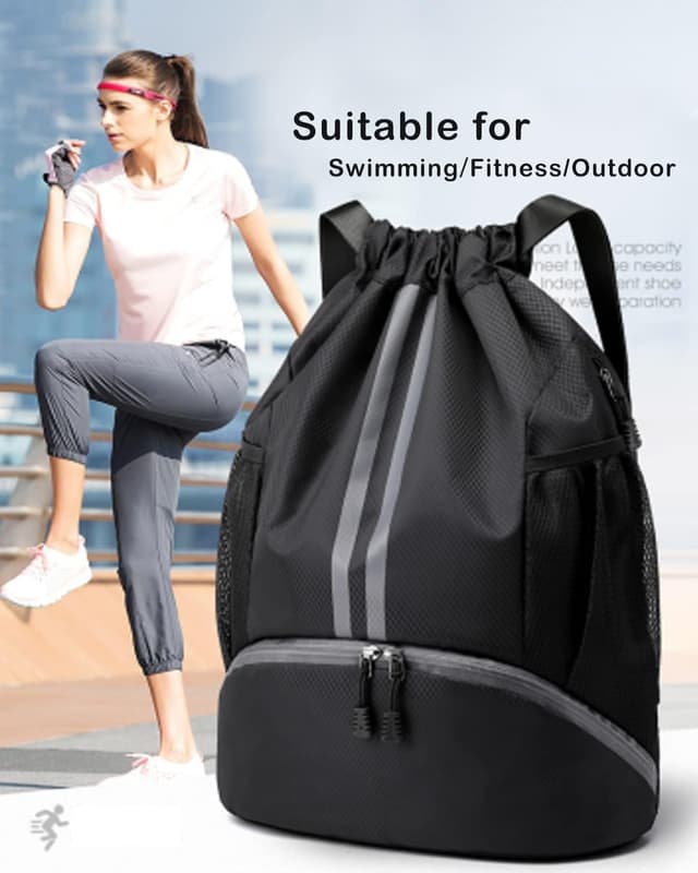 Thumbnail 6 de BROTOU Unisex Waterproof Drawstring Backpack Gym Bag with Shoe Bag (Oxford, Large)