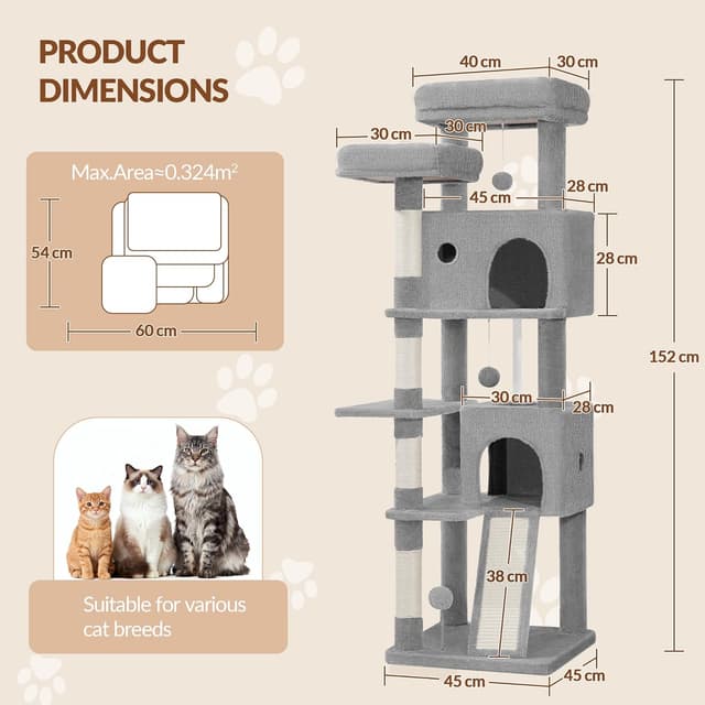 Detalle de Fobyfurny Albero Tiragraffi per Gatti 152 cm (FPMS004FG1) con pali in sisal e zona relax, grigio chiaro