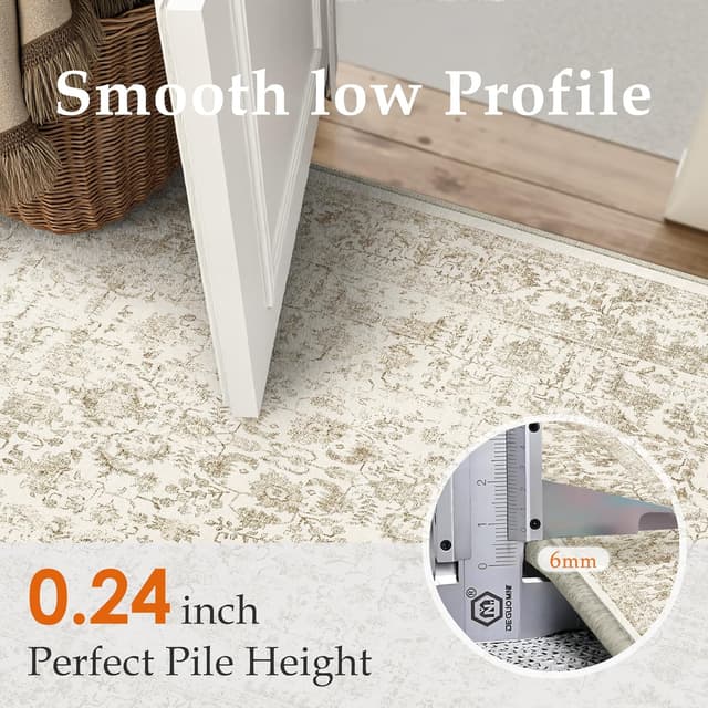 Detalle de HUGEAR Vintage Brown Low Pile Non-Slip Washable Area Rug (200x300cm)