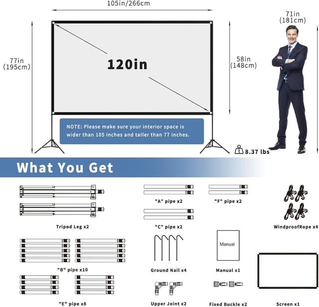 Detalle de VISULAPEX 120-Inch Projector Screen with Stand (16:9, 4K HD) — Foldable Indoor/Outdoor