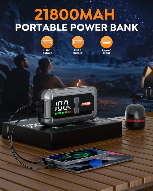 Detalle de OGORI 7000A Jump Starter Power Pack with LCD screen and LED emergency light for 12V vehicles